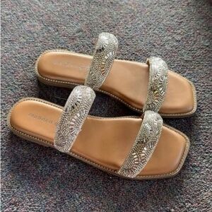 Steve Madden Silver and Tan Embellished Sandals